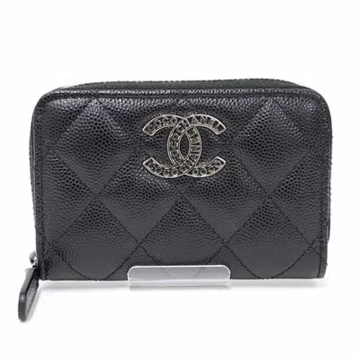 Pre-owned Chanel Grained Calfskin Coin Purse/coin Case () In Black