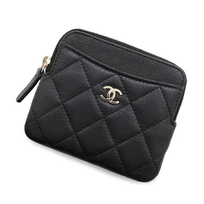 Pre-owned Chanel Grained Calfskin Coin Purse/coin Case () In Black