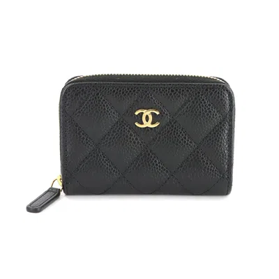 Pre-owned Chanel Grained Calfskin Coin Purse/coin Case () In Black