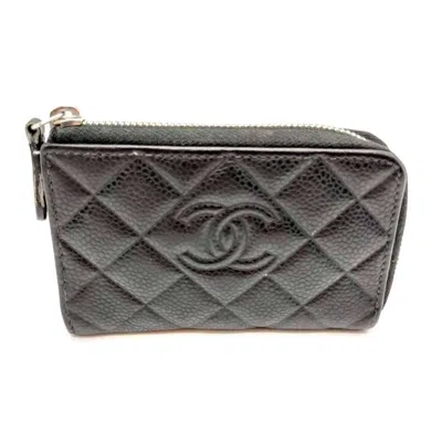 Pre-owned Chanel Grained Calfskin Coin Purse/coin Case () In Black