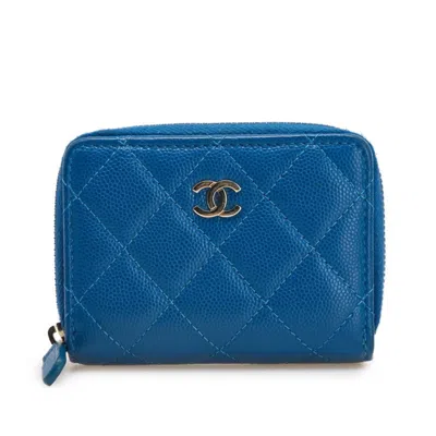 Pre-owned Chanel Grained Calfskin Coin Purse/coin Case () In Blue