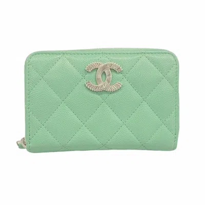 Pre-owned Chanel Grained Calfskin Coin Purse/coin Case () In Green