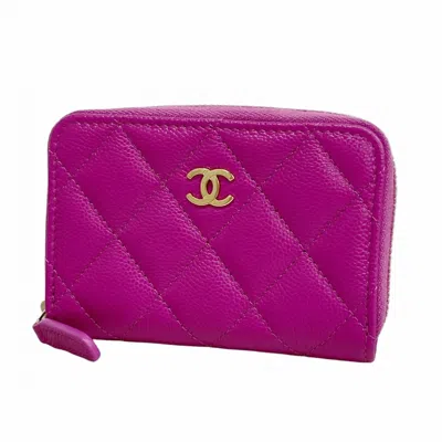 Pre-owned Chanel Grained Calfskin Coin Purse/coin Case () In Purple