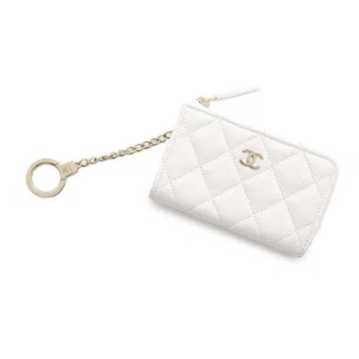 Pre-owned Chanel Grained Calfskin Coin Purse/coin Case () In White