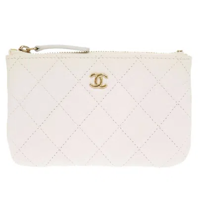 Pre-owned Chanel Grained Calfskin Coin Purse/coin Case () In White