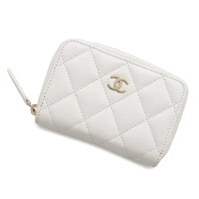 Pre-owned Chanel Grained Calfskin Coin Purse/coin Case () In White