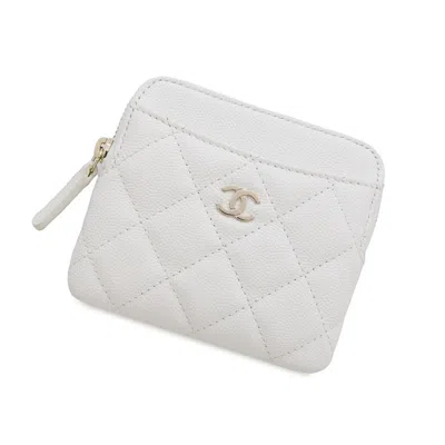Pre-owned Chanel Grained Calfskin Coin Purse/coin Case () In White