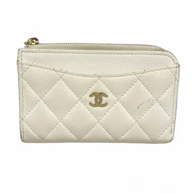 Pre-owned Chanel Grained Calfskin Coin Purse/coin Case () In White