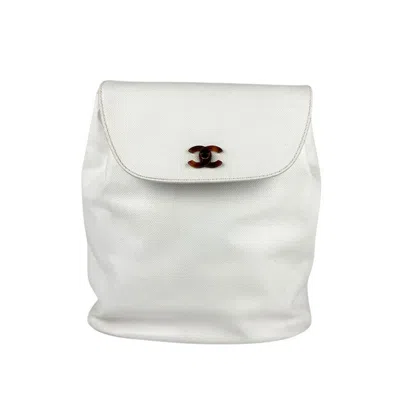 Pre-owned Chanel Grained Calfskin Leather Backpack () In White