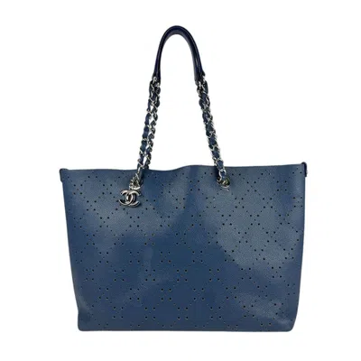 Pre-owned Chanel Grained Calfskin Leather Shoulder Bag Tote Bag () In Blue