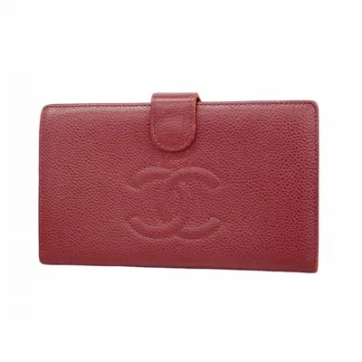 Pre-owned Chanel Grained Calfskin Long Wallet (bi-fold) () In Blue