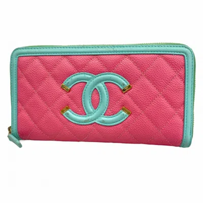 Pre-owned Chanel Grained Calfskin Long Wallet (bi-fold) () In Multi
