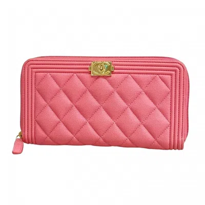 Pre-owned Chanel Grained Calfskin Long Wallet (bi-fold) () In Pink