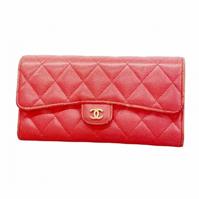 Pre-owned Chanel Grained Calfskin Long Wallet (bi-fold) () In Pink