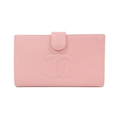 Pre-owned Chanel Grained Calfskin Long Wallet (bi-fold) () In Pink