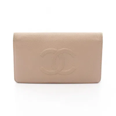 Pre-owned Chanel Grained Calfskin Long Wallet (bi-fold) () In Pink