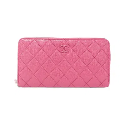 Pre-owned Chanel Grained Calfskin Long Wallet (bi-fold) () In Pink