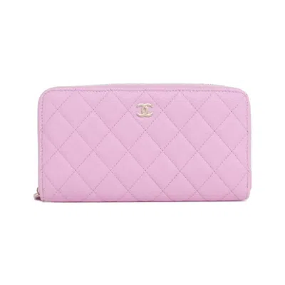Pre-owned Chanel Grained Calfskin Long Wallet (bi-fold) () In Pink