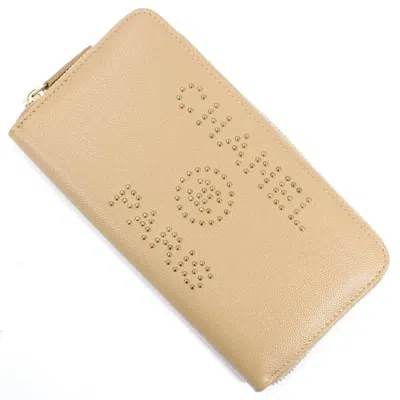 Pre-owned Chanel Grained Calfskin Long Wallet (bi-fold) () In Sand