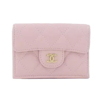 Pre-owned Chanel Grained Calfskin Middle Wallet (tri-fold) () In Pink