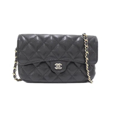 Pre-owned Chanel Grained Calfskin Phone Wallet () In Black