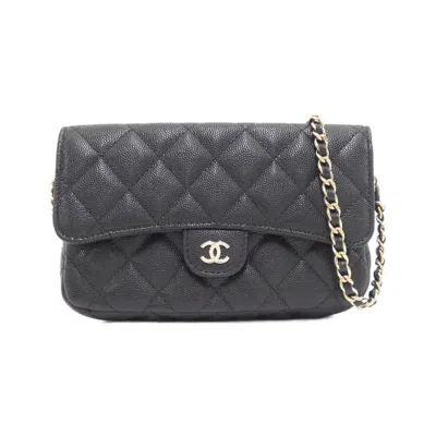 Pre-owned Chanel Grained Calfskin Phone Wallet () In Black