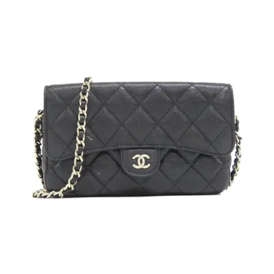 Pre-owned Chanel Grained Calfskin Phone Wallet () In Black