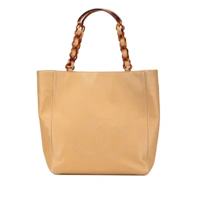 Pre-owned Chanel Grained Calfskin Plastic Shoulder Bag Tote Bag () In Sand