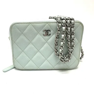 Pre-owned Chanel Grained Calfskin Pochette Shoulder Bag () In Blue