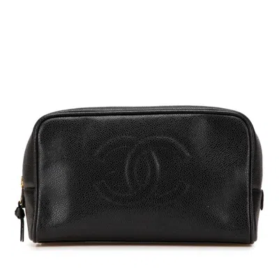 Pre-owned Chanel Grained Calfskin Pouch () In Black