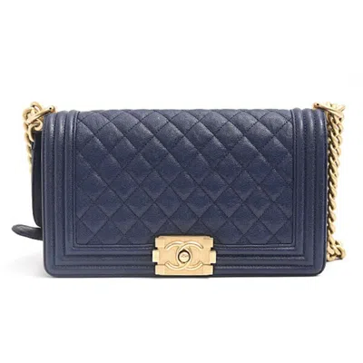 Pre-owned Chanel Grained Calfskin Shoulder Bag () In Blue