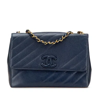 Pre-owned Chanel Grained Calfskin Shoulder Bag () In Blue