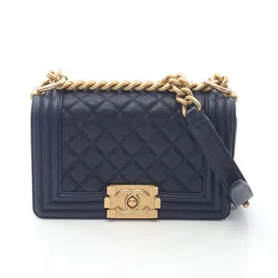 Pre-owned Chanel Grained Calfskin Shoulder Bag () In Blue