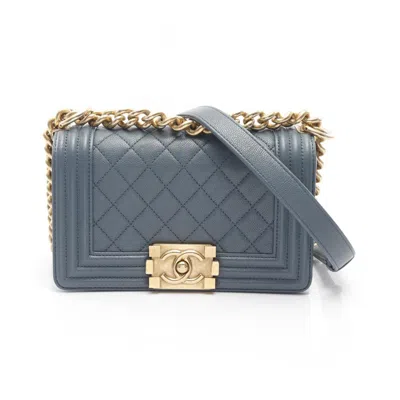 Pre-owned Chanel Grained Calfskin Shoulder Bag () In Blue