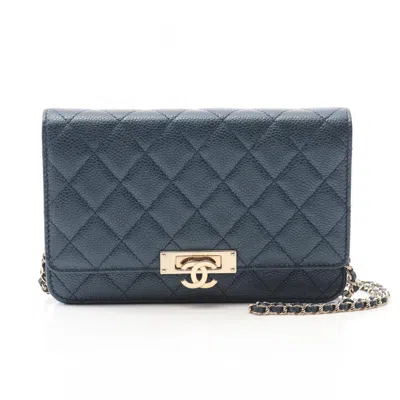 Pre-owned Chanel Grained Calfskin Shoulder Bag () In Blue