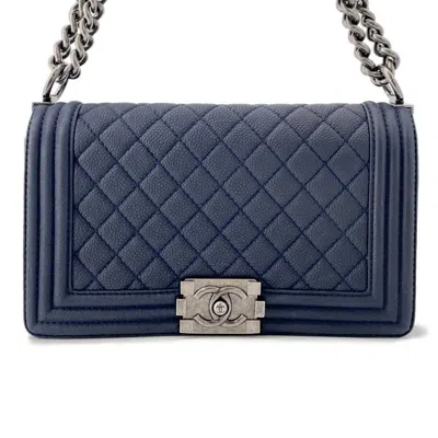 Pre-owned Chanel Grained Calfskin Shoulder Bag () In Blue