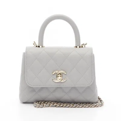 Pre-owned Chanel Grained Calfskin Shoulder Bag () In Gray