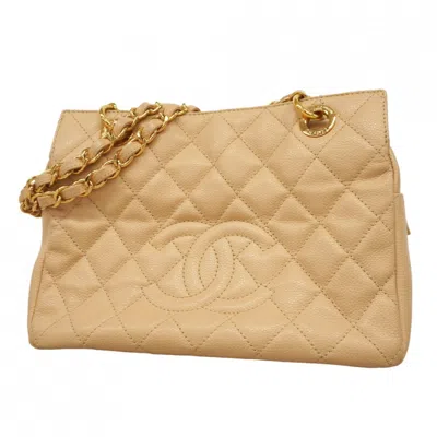 Pre-owned Chanel Grained Calfskin Shoulder Bag () In Sand
