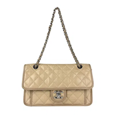 Pre-owned Chanel Grained Calfskin Shoulder Bag () In Sand