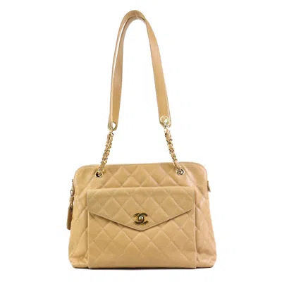 Pre-owned Chanel Grained Calfskin Shoulder Bag () In Sand