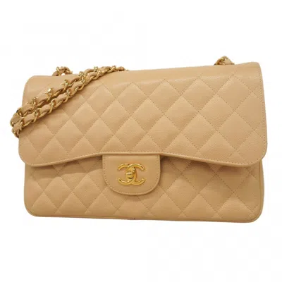 Pre-owned Chanel Grained Calfskin Shoulder Bag () In Sand