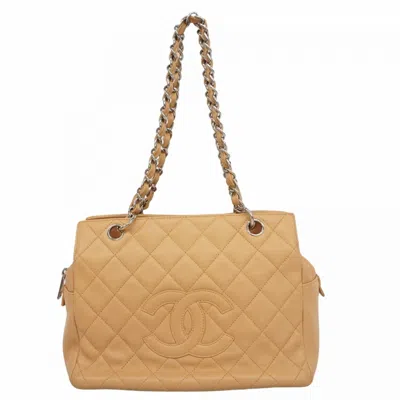 Pre-owned Chanel Grained Calfskin Shoulder Bag () In Sand