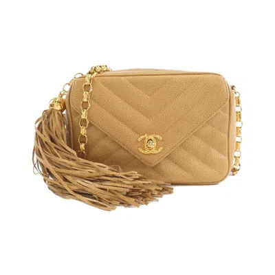 Pre-owned Chanel Grained Calfskin Shoulder Bag () In Sand