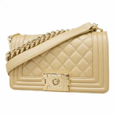 Pre-owned Chanel Grained Calfskin Shoulder Bag () In Sand