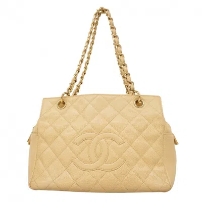 Pre-owned Chanel Grained Calfskin Shoulder Bag () In Sand