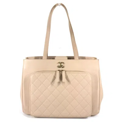 Pre-owned Chanel Grained Calfskin Shoulder Bag Tote Bag () In Sand