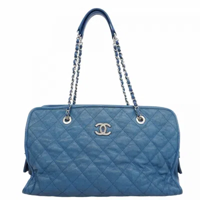 Pre-owned Chanel Grained Calfskin Tote Bag () In Blue