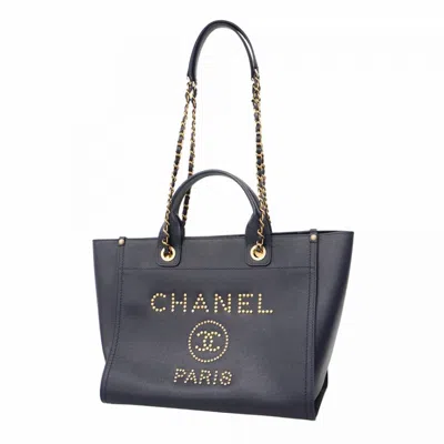 Pre-owned Chanel Grained Calfskin Tote Bag () In Blue