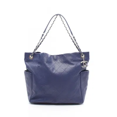 Pre-owned Chanel Grained Calfskin Tote Bag () In Blue