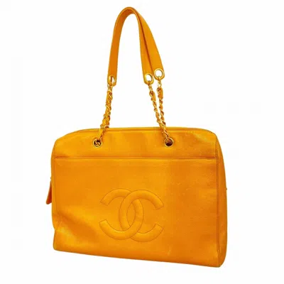 Pre-owned Chanel Grained Calfskin Tote Bag () In Orange